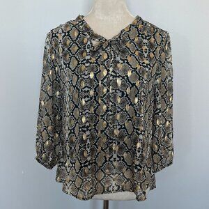Retrology Snakeskin Print BowTie Blouse M